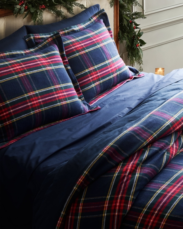 Windsor Tartan Flannel Duvet Set, Classic Navy & Green