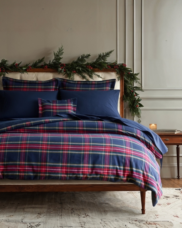 Windsor Tartan Flannel Duvet Set, Navy Blue Plaid
