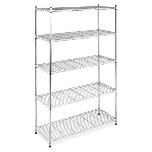 Wire Shelving Unit Five Tier Chrome Finish Adjustable Feet