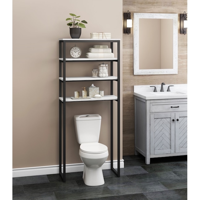 Wood and Metal Over The Toilet Storage Rack, Industrial Style.