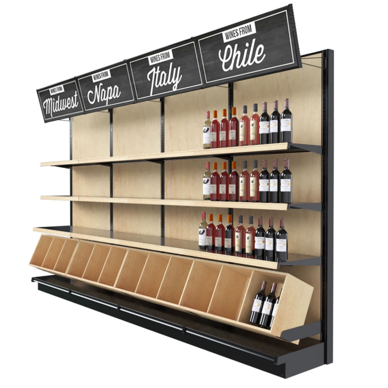 Wood Commercial Shelving Unit with Integrated Bins Retail Display
