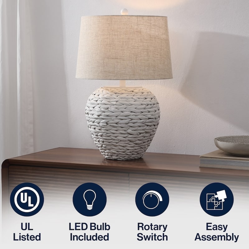Woven Banana Leaf Table Lamp Bohemian Basket Silhouette Natural