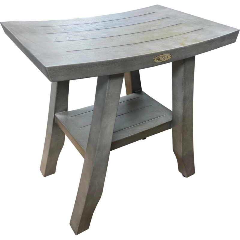 Zen Style Teak Bath Seat Antique Gray Square Legs