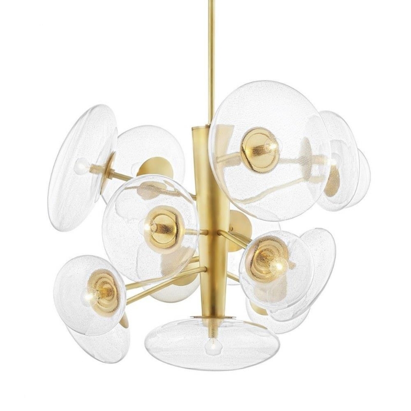 14 Light Pendant Aged Brass Clear Cylindrical Glass Shades Multi Tier