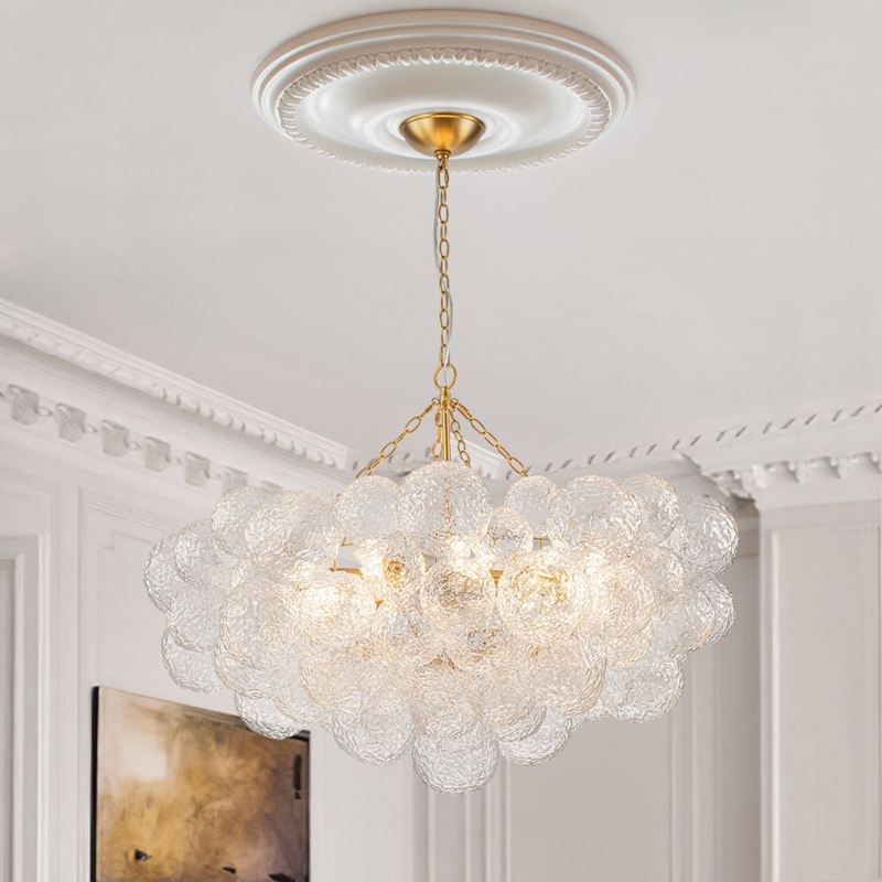 15-Light Bubble Chandelier Water Patterned Glass Gold