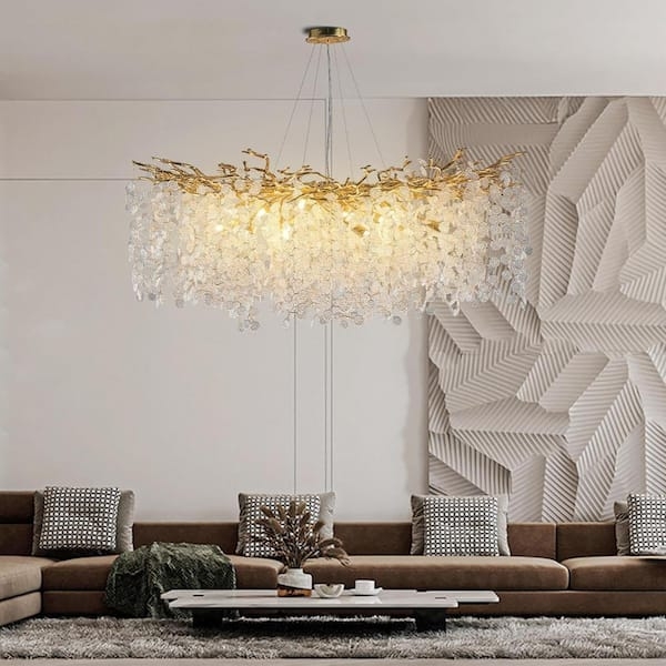18 Light Branch Chandelier Crystal Globe Shades Gold Finish