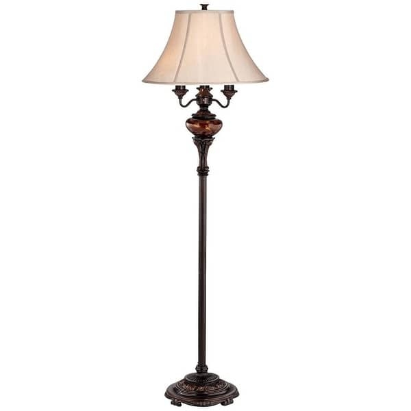 4-Light Cluster Floor Lamp, Bronze Finish, Marbled Glass Bell Shades