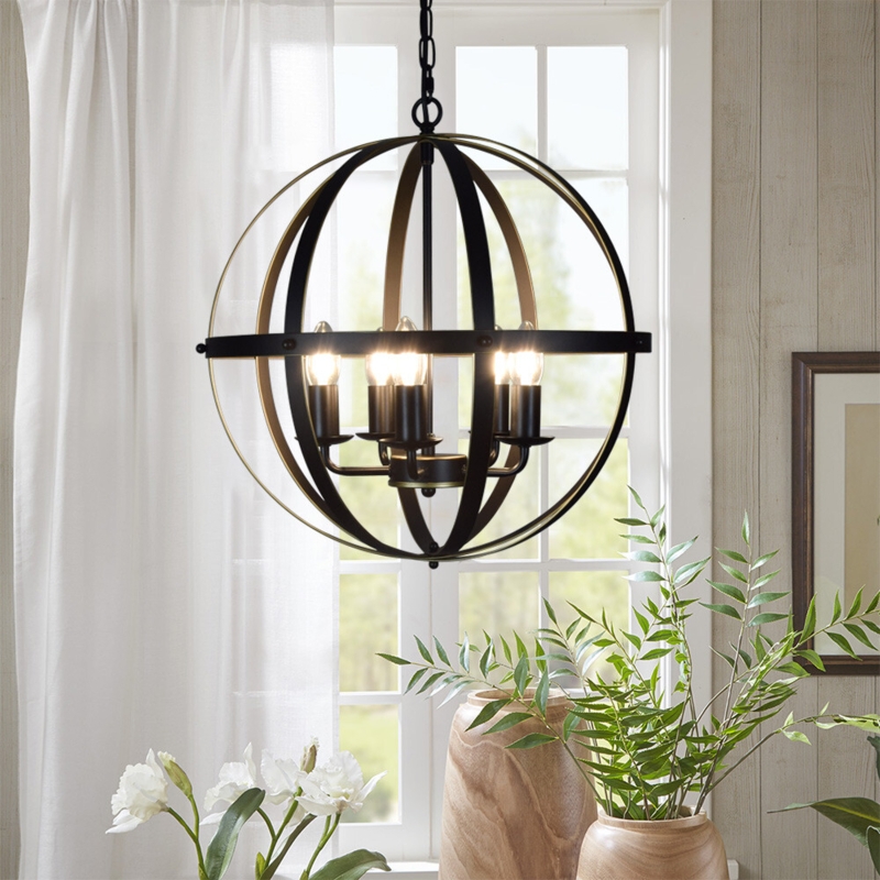 5-Light Black Globe Pendant Lighting Adjustable Metal for Kitchen E12 Not  inclu.