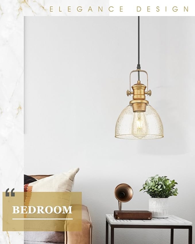 7.5 Farmhouse Pendant Lighting with Amber Seeded Glass Shade  Nexioc