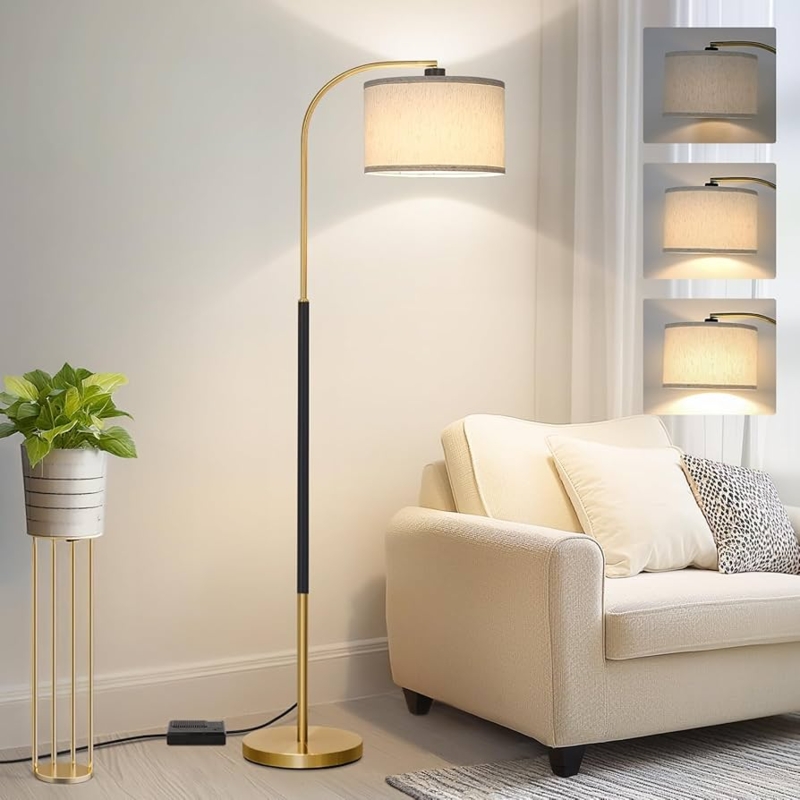 Adjustable Arc Floor Lamp with Drum Shade for Overhead Lighting