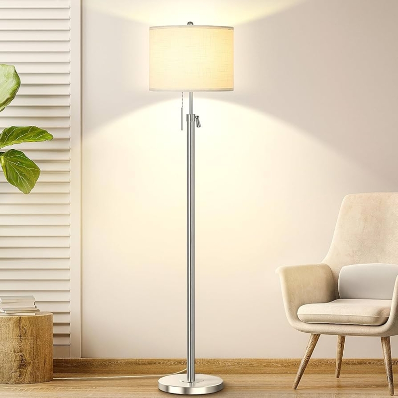 Adjustable Brushed Nickel Floor Lamp with White Drum Shade
