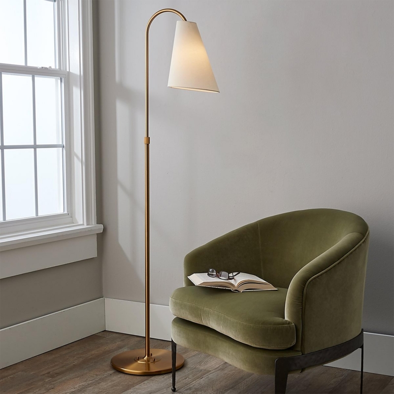 Adjustable Floor Lamp Burnished Brass White Drum Shade Transitional