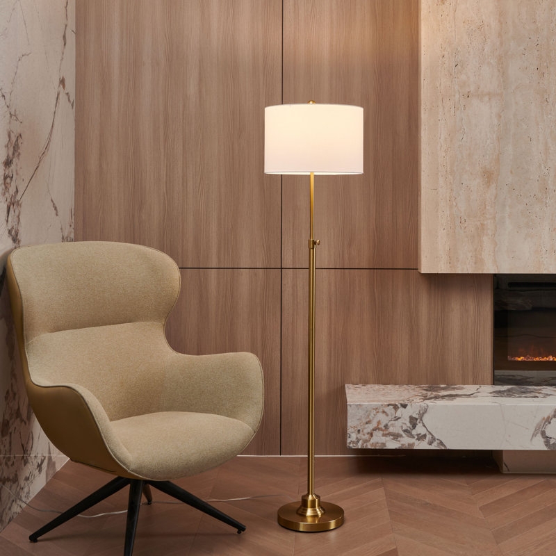 Adjustable Floor Lamp with Swing Arm in Brushed Nickel Finish