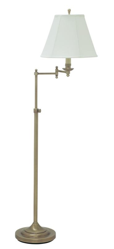 Adjustable Height Floor Lamp with Pleated Shade in Antique Brass