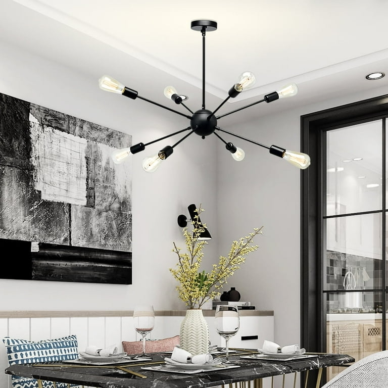 Adjustable Sputnik Chandelier, Black, Industrial Pendant Fixture