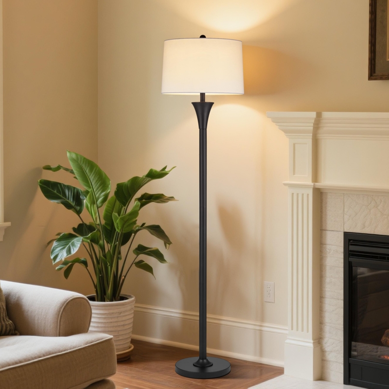 Adjustable Twin Head Floor Lamp with Matte Black Finish
