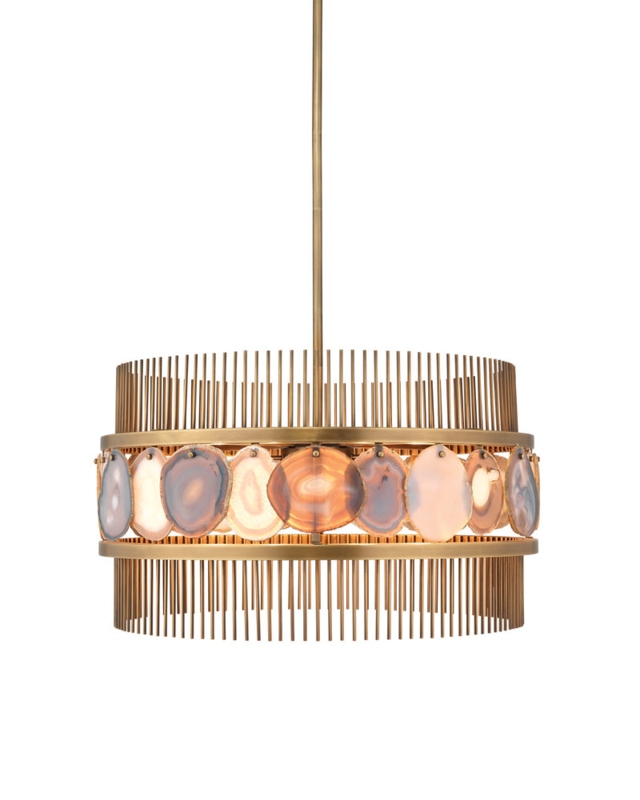 Agate Chandelier: Three-Tier Gold Frame with Natural Stone Slices