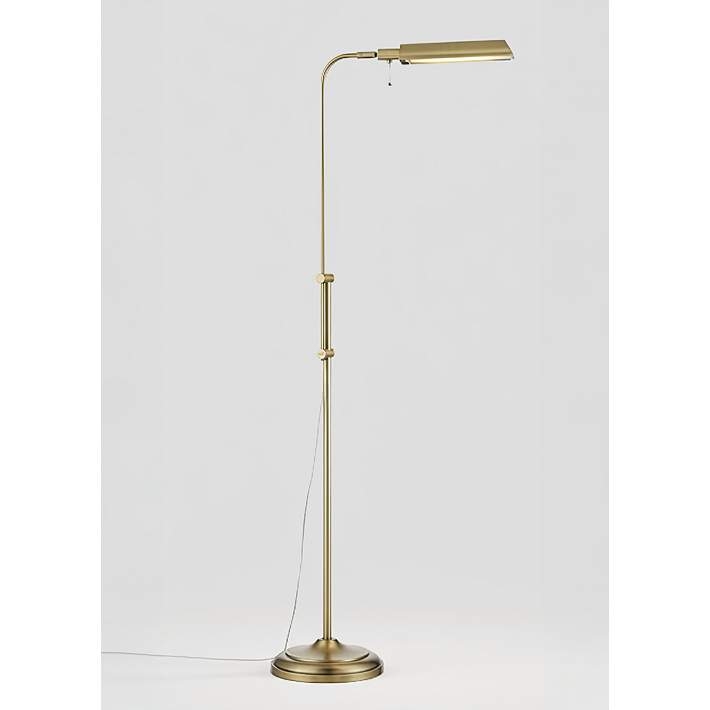 Aged Brass Pharmacy Floor Lamp with Adjustable Pivot Arm