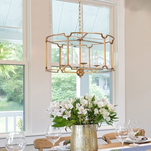 Alisar Mid-century Modern Drum Chandelier Farmhouse Lantern Dining Room  French Country Lighting - D22"x H75undefinedundefined - Bed Bath & Beyond -  32414653