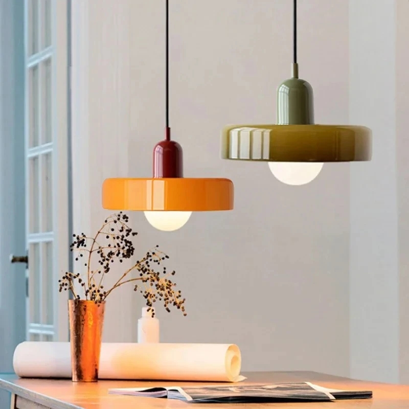 Amber Glass Kitchen Island Pendant Ribbed Scalloped Rim Retro Brass