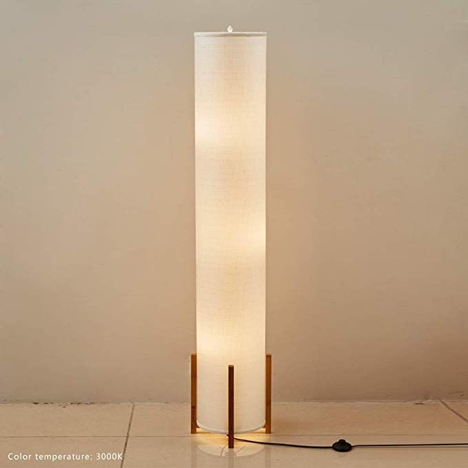 AMUMO Wello Column Floor Lamp - Decorative Tower Shade Floor Lamps for  Living Room - Modern Soft Light for Bedroom Standing Lights 52 Inches Tall  - Contemporary Asian Wood Frame - Incl. 2 LED Bulbs