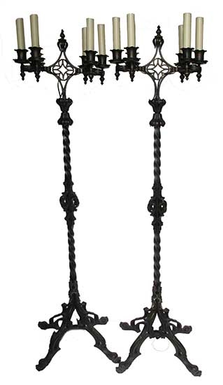 Antique Brass Candelabra Floor Lamp featuring a Fluted Column Design