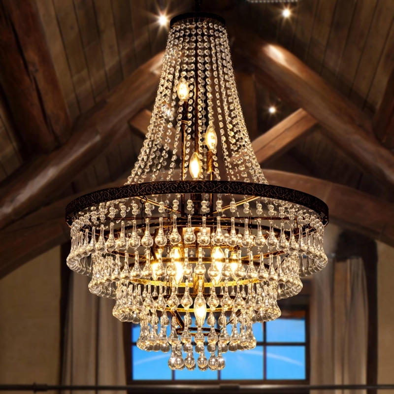 Antique Bronze Crystal Lighting, French Empire Style, Cascading Drops