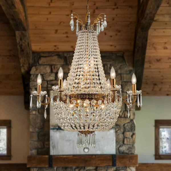Antique Bronze Empire Crystal Chandelier, Tiered Crystal Draping