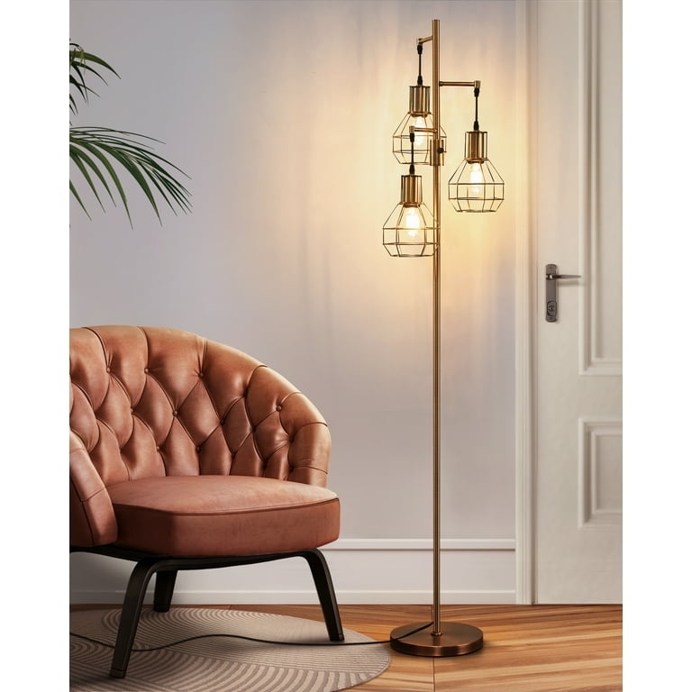 Antique Bronze Tree Floor Lamp Mesh Cage Shades Dimmable Vintage