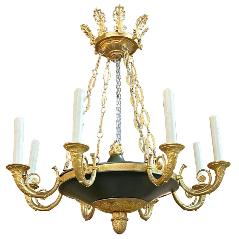 Antique Empire Style Gilt Bronze Chandelier with Winged Figures
