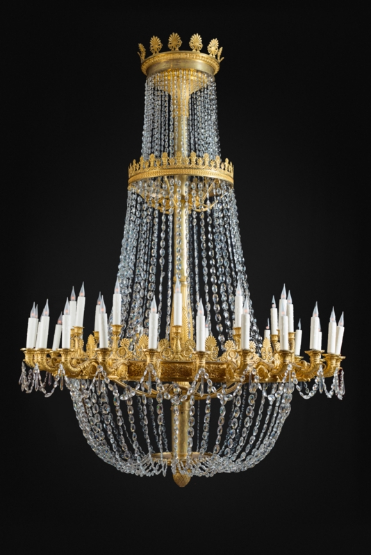 Antique French Empire Crystal Chandelier, Intricate Drapery
