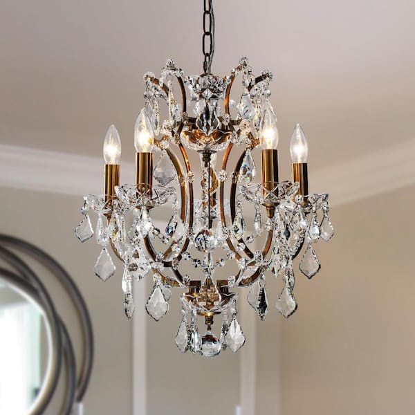 Antique Gold Chandelier with Cascading Crystals, Traditional Glam Lighting