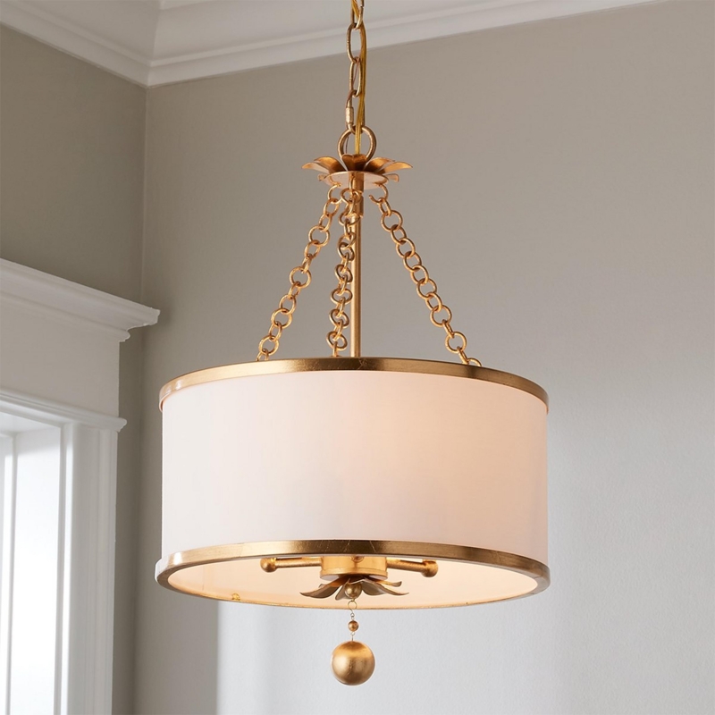 Antique Gold Drum Chandelier Olive Leaf Frame Botanical Motif