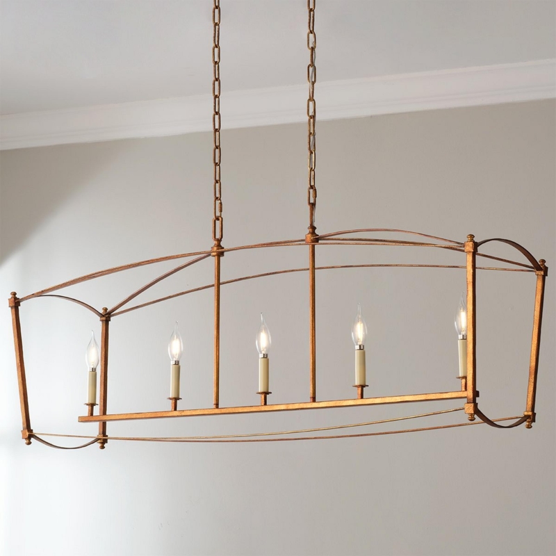Antique Gold Linear Island Chandelier, Formal Dining Room Lighting