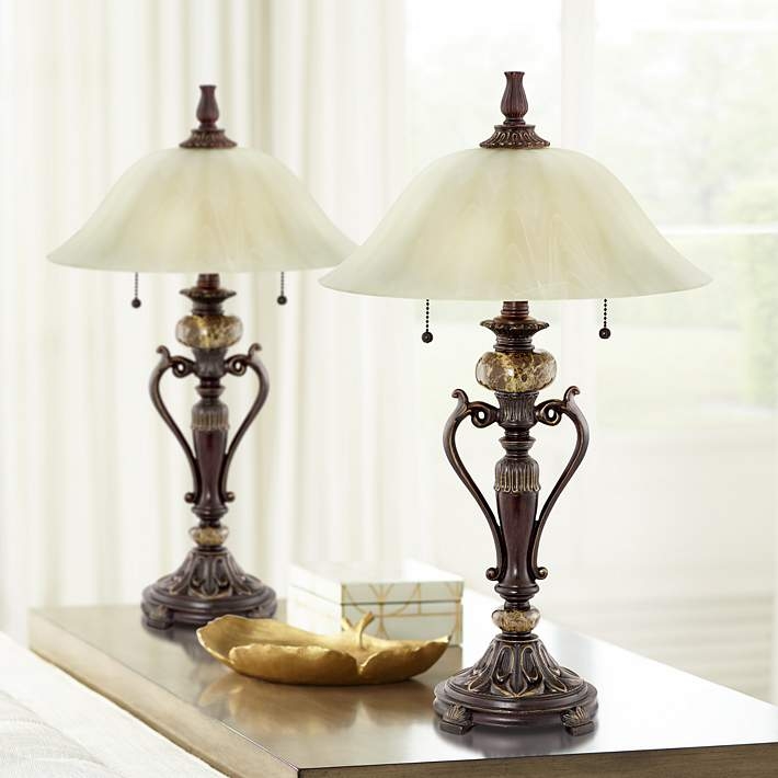 Antiqued Bronze Table Lamp Set of 2 Urn Base Decorative Acanthus Detail