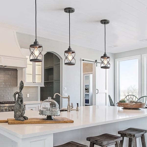Antiqued Silver Mini Pendant Light | Industrial Metal Cage