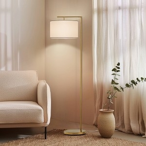 Arc Floor Lamp Antique Brass Finish Drum Shade For Sofa