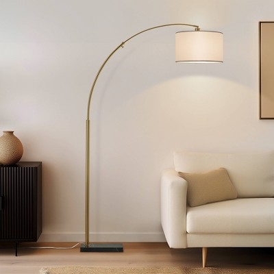 Arc Floor Lamp Antique Brass Marble Like Base Mid Century Modern