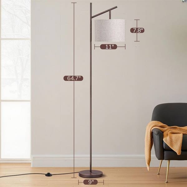 Arc Floor Lamp Beige Drum Shade Minimalist Living Room