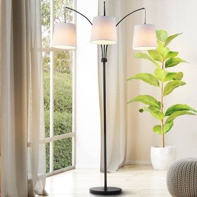 Arc Floor Lamp Black Iron Finish Adjustable Dome Shades Mid-Century