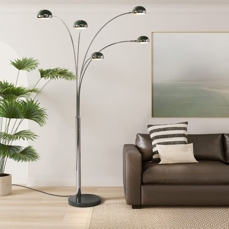 Arc Floor Lamp Black Nickel Mushroom Shades Five Light Retro