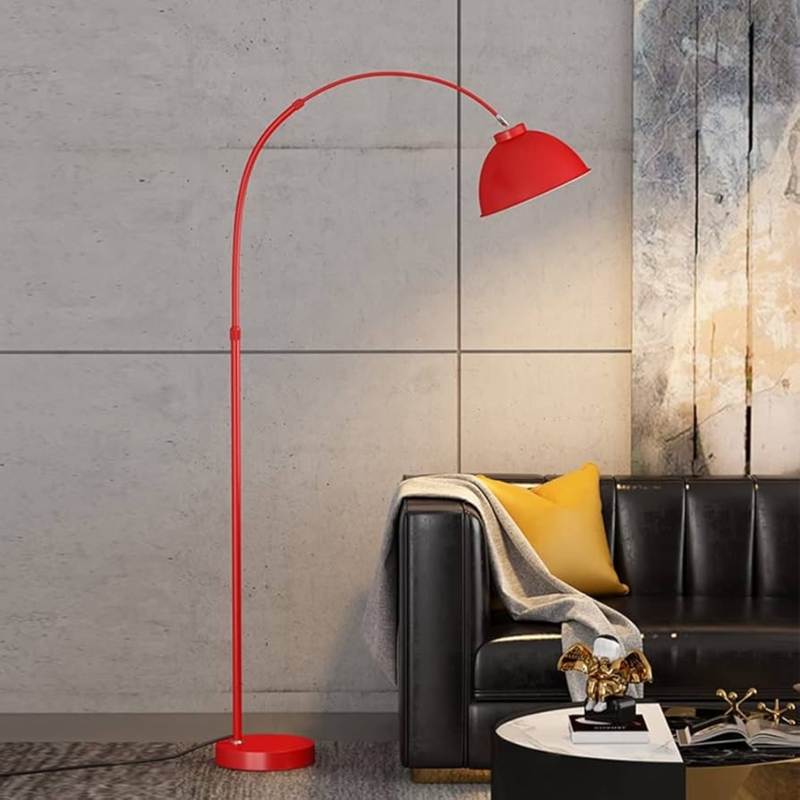 Arc Floor Lamp Bold Red Dome Shade Adjustable Arm