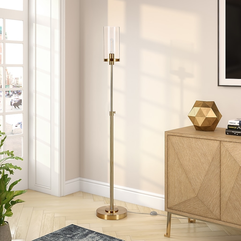 Arc Floor Lamp Brass Finish Clear Glass Globe Shade Mid Century Style
