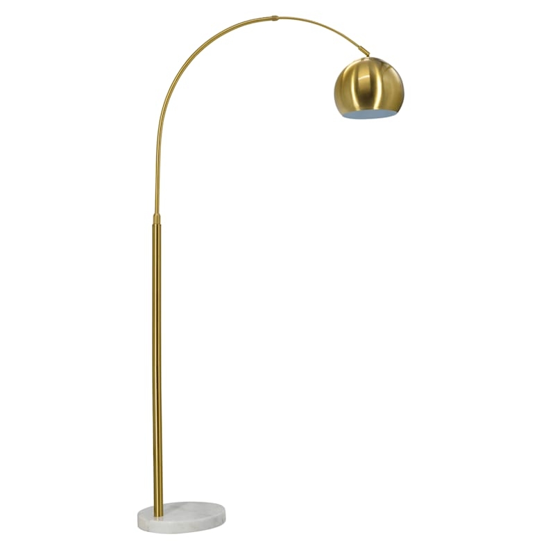 Arc Floor Lamp Brass Finish Polished Stone Marble Base Mid Century