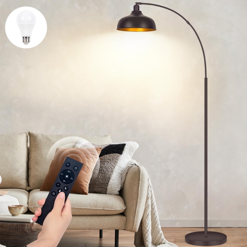 Arc Floor Lamp Bronze Arched Neck Metal Shade Reading Nook Lighting