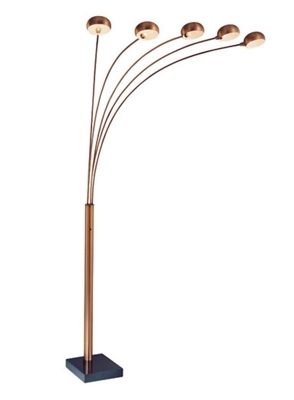 Arc Floor Lamp Bronze Finish Drum Shades Five Light Staggered Height