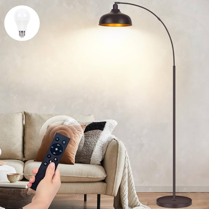 Arc Floor Lamp Bronze Finish Metal Shade Industrial Living Room