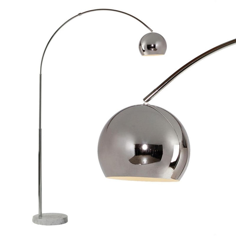 Arc Floor Lamp Brushed Chrome Adjustable Bowl Shade Over Sofa Lighting