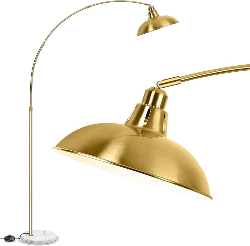 Arc Floor Lamp Brushed Finish Marble Base Globe Shade Mid Century