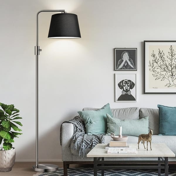 Arc Floor Lamp Brushed Nickel Finish with Black Drum Shade